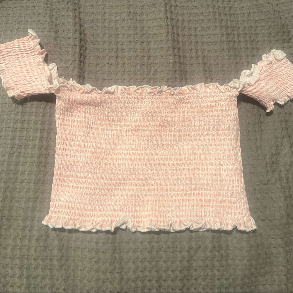 Pacsun Pink Off-Shoulder Smocked crop Top